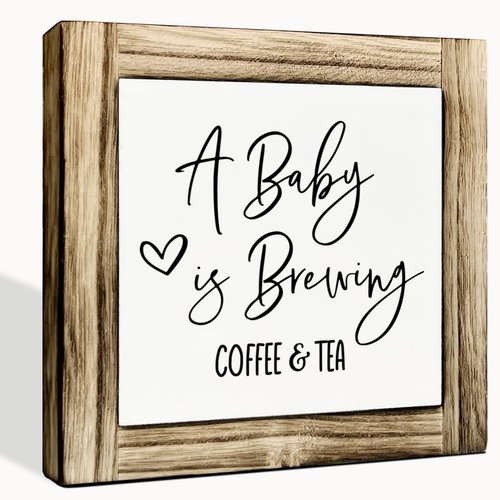 Coffee Decor Sign, A Baby is Brewing Coffee & Tea Sign, Rustic Wooden Plaques Sign, Funny Wood Sign, Coffee and Tea Station Sign, Coffee Bar Decor, Baby Shower Decor, Farmhouse Decor for Table Shelf