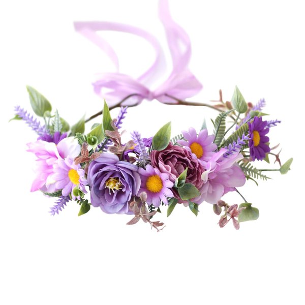 Vivivalue Wedding Flower Crown Girl Flower Headband Hair Wreath Floral Headpiece Halo Party Prom Photos Purple