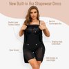 Slimers Women's Body Shaper Dress Sparkly Buit in Bra Layered Formal Spaghetti Strap Backless Full Slips Bodycon Maxi Dress Black