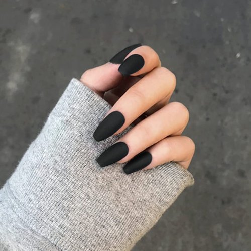 Umillars 24pcs Pure Color Coffin Nails Matte False Gel Nails Art Tips Sets Full Cover Medium False Nails for Ballerina Cosplay Office Lady (Black)…