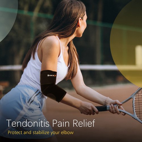 BraceUP Elbow brace for Tendonitis and Tennis Elbow - Tennis Elbow brace for Men and Women, Tendonitis Elbow Strap, Forearm Brace, Arm Brace, Tennis Elbow Relief, Golfers Elbow Brace (Black)