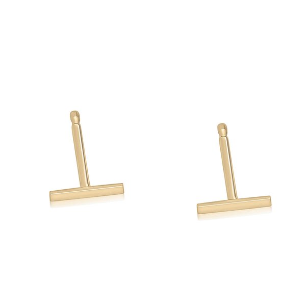 Hoberta Real 14K Solid Gold Tiny Line Bar Stud Earrings for Women & Girls - Hypoallergenic for Sensitive Ears, Small & Minimalist Jewelry for Gift (Small Line Yellow Gold)