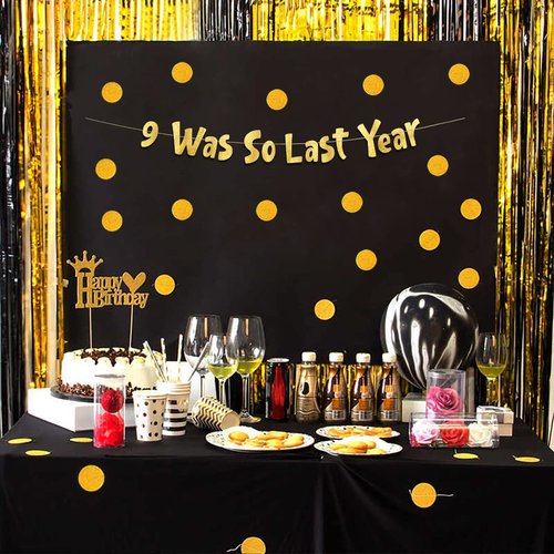 10th Birthday Gold Glitter Banner - Happy 10th Birthday Party Decorations, Supplies and Favors - 10th Wedding Anniversary Decorations