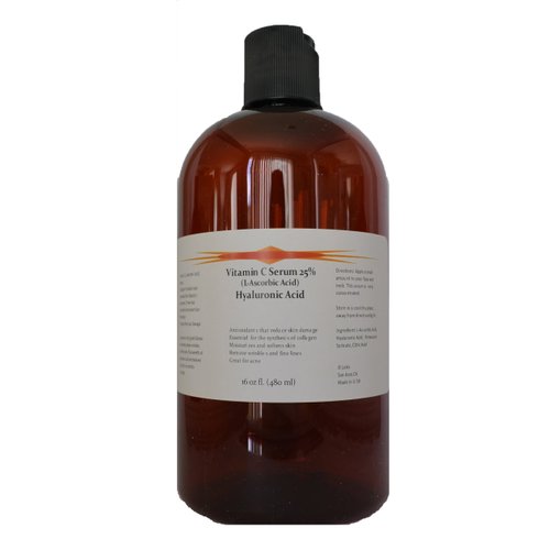 Vitamin C Skin Serum 25% (L-ascorbic Acid) with Pure Hyaluronic Acid Anti Aging Serum (16oz)