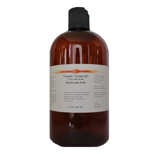 Vitamin C Skin Serum 25% (L-ascorbic Acid) with Pure Hyaluronic Acid Anti Aging Serum (16oz)