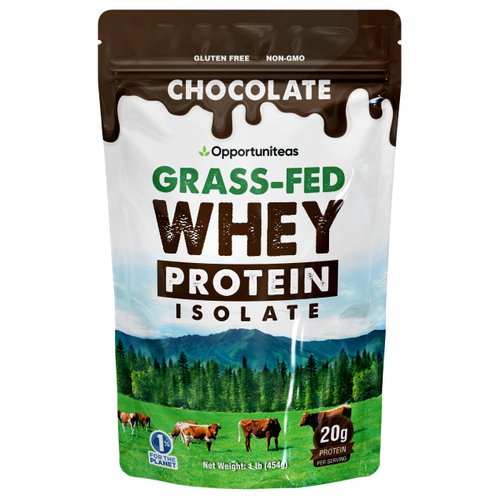 Opportuniteas Grass Fed Chocolate Whey Protein Isolate Powder - 20g Protein Powder Without Artificial Sweeteners, Hormone-Free Happy Cows, Non GMO - 1lb