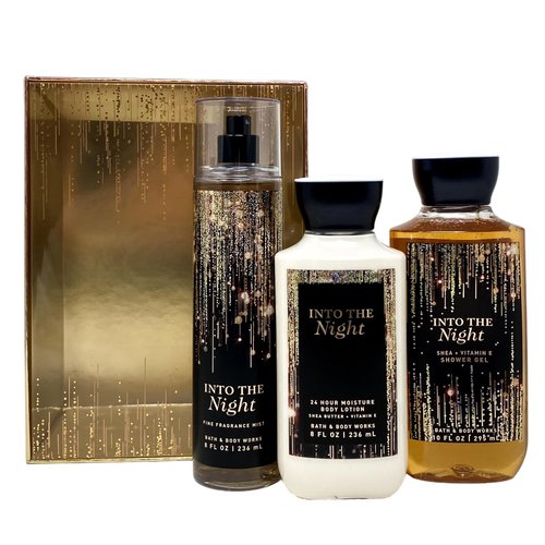 Generic Bath and Body Work INTO THE NIGHT 3 Piece Decorative Gift Box Set - Fragrance Mist - Shower Gel and Body Lotion - Full Size, Black