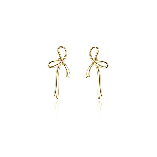 Reffeer Solid 925 Sterling Silver Bow Stud Earrings for Women Girls Bowknot Stud Earrings Drops (B-18K Gold)