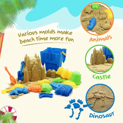Beach Sand Toys for Kids, 2024 27pcs Beach Toys Castle Molds Sand Molds, Beach Bucket, Beach Shovel Tool Kit, Sandbox Toys for Toddlers, Beach Accessories Outdoor Indoor Play Gift