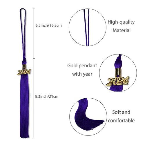 2024 Graduation Tassel with 2024 Gold Charm, Tassels Graduation, Graduation Gift, Tassel for Graduation Cap, Tassel Suitable for Graduation Hat, Purple