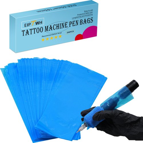 EIPTWH 200PCS Tattoo Pen Cover,Blue Rotary Tattoo Machine Pen Bags Sleeves for Tattoo Artist,Thickness&Wider Pen Machine Covers Fit All Tattoo Machines Pen