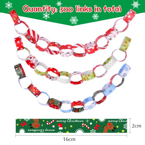 FEPITO 300 Pcs Festive Paper Chains Merry Christmas Craft Paper Chains for Christmas and Festive Party Decorations,10 Style