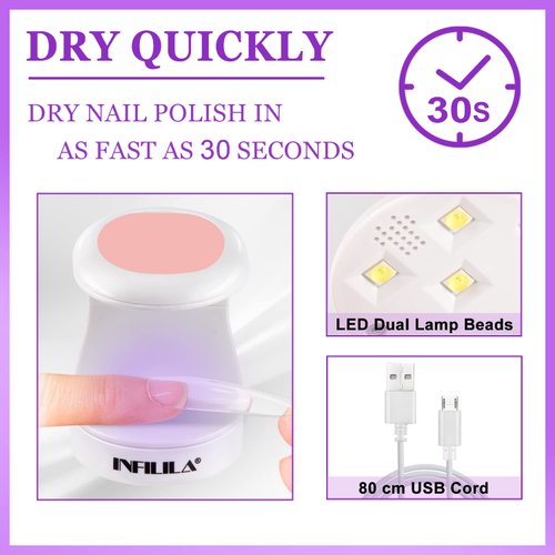 NXJ INFILILA Mini UV Light for Gel Nails, Portable Mini Nail Lamp, 180°Opening Design USB Nail Dryer UV LED Nail Lamp Curing All Gels 16W Quick-Drying UV Nail Lamp for Single Finger (Pink)