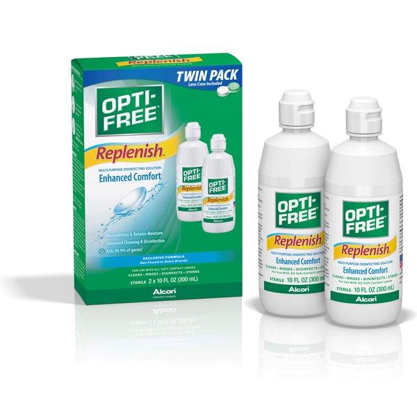 Opti-Free Replenish Multi-Purpose Disinfecting Solution with Lens Case, Twin Pack, 10-Fluid Ounces Each - 2 Count(Pack of 1)