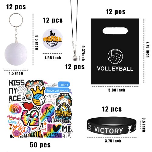110 PCS Volleyball Party Favors Volleyball Key Chain Necklace Silicone Wristbands Stickers Goodie Bags Button Badges For Volleyball Club Party Favors Classroom Rewards Volleyball Theme party Supplies