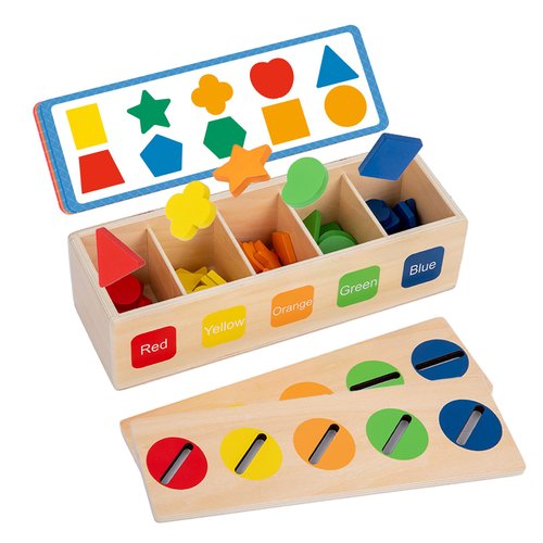 Adena Montessori Toys for 2 3 Year Old Wooden Shape Sorter Color Matching Toys-Learning Sorting Toys Fine Motor Skill Toys,Early Toddlers Educational Toy (10 Shapes)