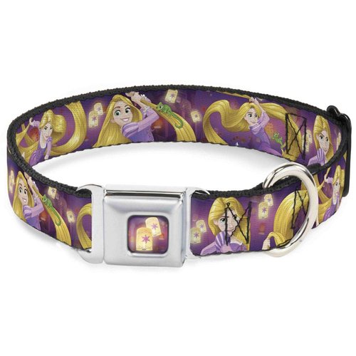 Dog Collar Seatbelt Buckle Rapunzel 4 Tangled Poses Pascal Lights Light Purples 15 to 26 Inches 1.0 Inch Wide
