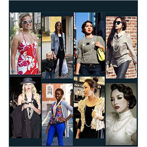 TUOKAY 1920s Pearls Beads Necklace for Women Girls Pearls Strands, Fashion Imitation Faux Pearls Long Necklace Vintage Costume Jewelry Necklace 55 in. Diameter of Pearl 0.32 in. (Ivory)