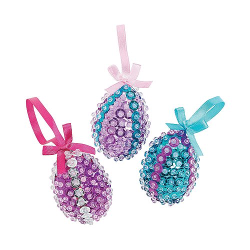Sparkling Sequined Foam Egg Ornament Craft Kit - Easter Craft Hobby Supplies-makes 12