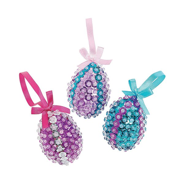Sparkling Sequined Foam Egg Ornament Craft Kit - Easter Craft Hobby Supplies-makes 12
