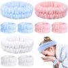 Chuangdi 9 Pcs Reusable Spa Headband Wrist Washband Face Wash Set Include 3 Microfiber Headband 6 Wrist Washband for Women Girls Avoid Liquid from Spilling Down Arms (White, Pink, Blue)
