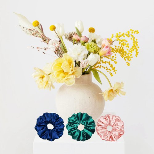 SCRMROIA Silk Satin Scrunchie, 5.9inch /15cm Extra Full Hair Scrunchies, Soft Sleep Scrunchy, Donut Hair Ties, Elastics Ponytail Holder, Fluffy Cloud Hair Bands Hair Ropes (Mix 3 Colors)