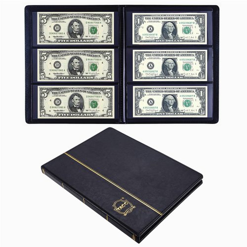 Ettonsun Leather 60-Pocket Dollar Bill Holders for Collectors Paper Money Album Currency Collection Supplies Book Travel Banknote Stamp Storage,Collection Folder for paper souvenirs, Black