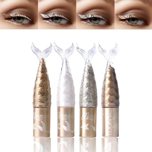 ARCHIDATE Liquid Glitter Eyeliner Set, 4 Color Shimmer Metallic Mermaid Eyeliner Liquid, Waterproof Long Lasting Sparkling Eyeliner, High Pigmented & Quick-Dry Glitter Eyeliner for Party Festival