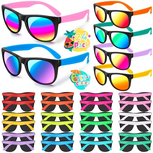 YADIYA Kids Sunglasses, 24PCS Kids Sunglasses Bulk Party Favors, 80s Retro Neon Sunglasses for Beach Pool Birthday Party Supplies, Goodie Bags Stuffers for Boys Girls Teens Adults…