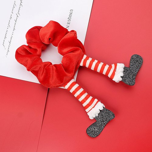 Christmas Hair Scrunchies for Women Girls Hair Ties Christmas Velvet Cartoon Legs Elastic Hair Bands for Kids Ponytail Ties Rope Rubber Bands Ties Hair Accessoires (Red, 1Pack)