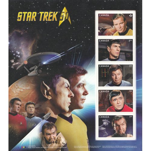 Canada Post Pane of 5 Postage Stamps Made for Star Trek