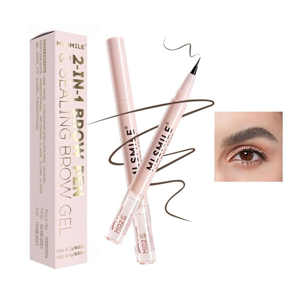 2-in-1 ultra-fine stereoscopic gel eyebrow pencil，Eyebrow pencil setting liquid and Precise Brush-Tip Create Natural Hair-Like Brows,Ultra-Fine Realistic Eyebrow Pencil，Long-lasting on All Day(02#)