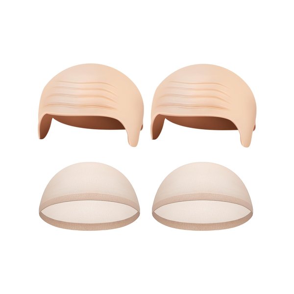 Hoedia 2-Pack Latex Bald Cap with 2 PCS Wig Caps for Adults Women Men, Cosplay Costume Accessories for Halloween Party