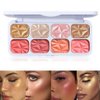 8 Colors Blusher Highlighter Makeup Palette, Waterproof Natural Matte blush Waterproof Shimmer Highlight Bronzer Pink Eyeshadow Make up for Cheeks (Highlighter & Blusher)