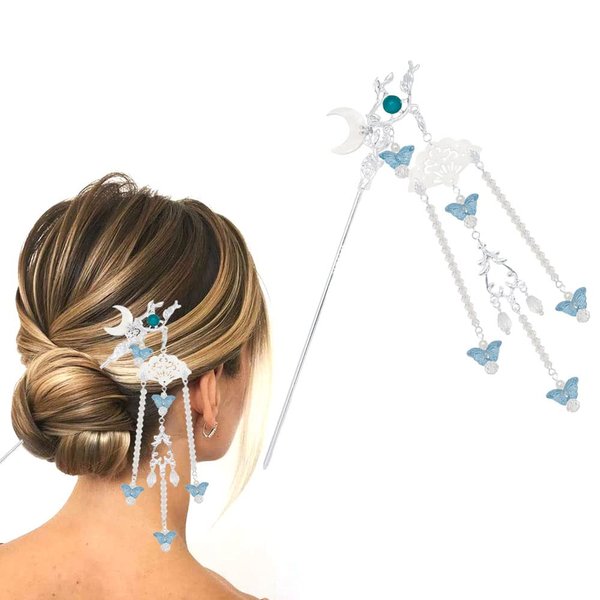 Moon Butterfly Hairpin Hair Stick Hair Comb Ancient Style Tassel Pendant Hair Updo Accessories Chinese Hair Chopsticks MGPFERD