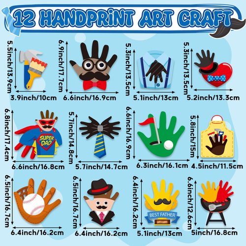 WATINC Appreciate Handprint Art Craft - 12Pcs Super Dad Easy DIY Kit,Tie Golf Baseball Thankful Themed Arts Supplies Preschool Classroom Hand Print Activity Party Favors for Kids Toddlers
