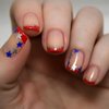 24Pcs 4th of July Press on Nails Short Square Fake Nails Independence Day Stick on Nails Red Glitter French Glue on Nails Glitter Star American Flag Design False Nails for Women DIY Acrylic Decoration