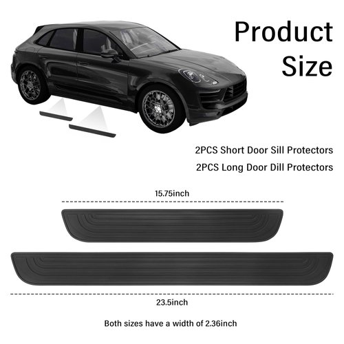 4PCS Car Door Sill Protector,Anti-Scratch Rubber Car Door Protector Edge Guards for Door Steps,Universal Waterproof Door Threshold Strips Exterior Accessories for Car Truck SUV (Black, Width 2.36")