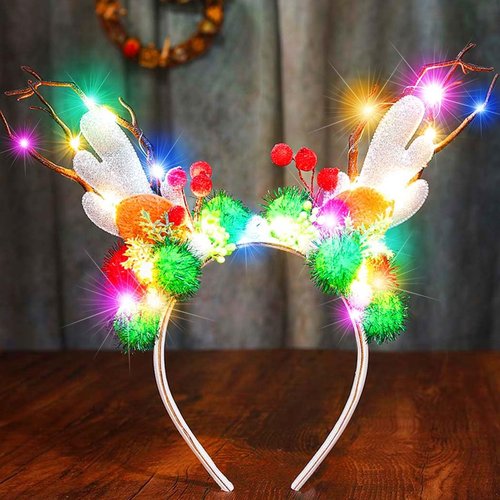 Nicute Christmas Light Up Headband Xmas Reindeer Hair Band Glow Holiday Headpiece Accessory for Women and Girls (Colorful-4)