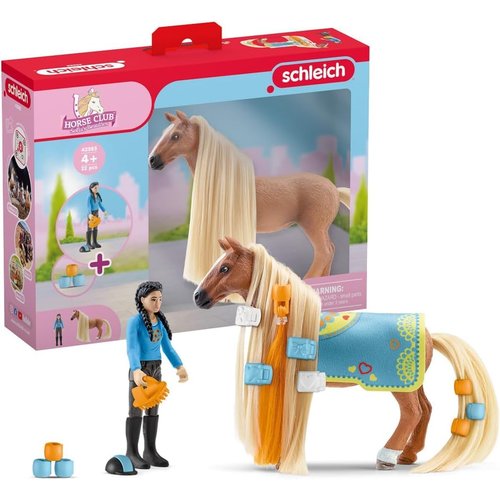 Schleich Horse Club Sofia's Beauties 18-Piece Horse Beauty Set - Horse Rider Kim and Horse Figurine with Brushable Styling Hair Plus Bead and Clip Accessories, Gift for Boys and Girls Ages 5 and up