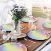 PUEVENYI 50PCS Rainbow Party Paper Plates - 7Inch Rainbow Dessert Plate for Cake Salad Pizza Disposable Decoration Supplies for Anniversaries Graduation Birthday Wedding Party