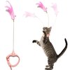 NELJIBEHU Cat Collar Funny Cat Stick,Interactive Cat Feather Toys with Bell,Pink Spring Cat Teaser Stick Toy, Used for Cat Indoor Play, Suitable for Old Kittens and Kittens to Exercise