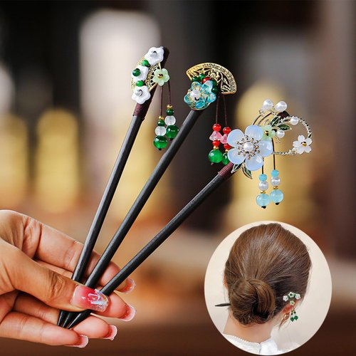 3 Pcs Hair Stick Flower Hairpins Chinese Vintage Hair Accessories Hair Chopsticks for Women Girls 6.65"039-#01