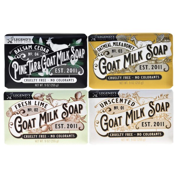Legend's Creek Farm Goat Milk Soap - Triple Milled Moisturizing Soap Bar for Hands and Body - 9 Oz Creamy Lather, Nourishing, Natural Soap for Sensitive Skin Assorted Bundle
