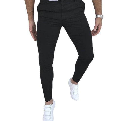 Men's Fashion Stretch Dress Pants Slim Fit Plaid Skinny Long Pants Casual Business Golf Dress Pants Black