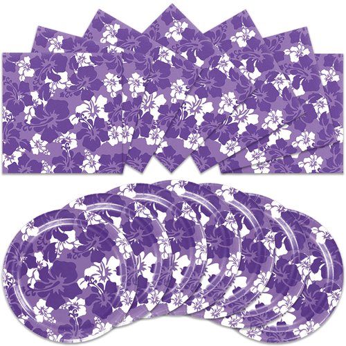 40pcs Purple Hibiscus Birthday Party Supplies-Party Decorations Tableware For Kids, Plate, Napkin Party Decorations Dinnerware