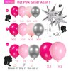 Kozee Hot Pink Silver Balloon garland arch kit 160PCS Pastel Pink and silver Starburst balloons for girl's 15/16/30th Birthday Princess 2024 graduation