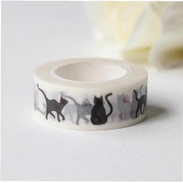 1 Pc New 15 Mm * 10m Cartoon Black Cat Print Japanese Paper Washi Tapes Masking Tape Decorative Adhesive Tapes Adhesive Removers Craft Supplies