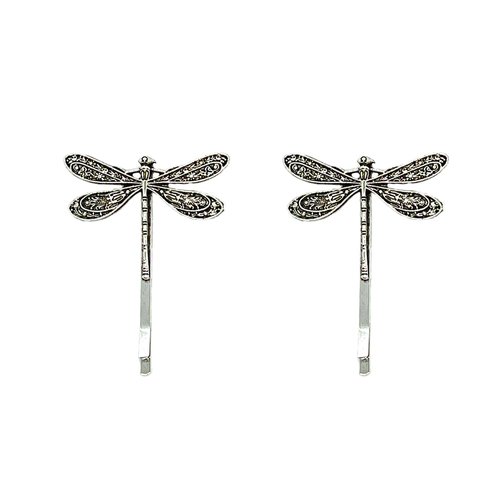 ZHOUMEIWENSP 1pair Vintage Silver Dragonfly Hairpin Simple Hairpin Bridal Hairpin (Silver)