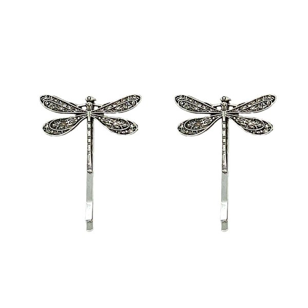 ZHOUMEIWENSP 1pair Vintage Silver Dragonfly Hairpin Simple Hairpin Bridal Hairpin (Silver)